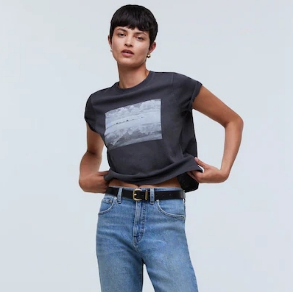 Madewell Boxy Fit Crop Tee Mineral Washed Black Landscape Graphic Cotton